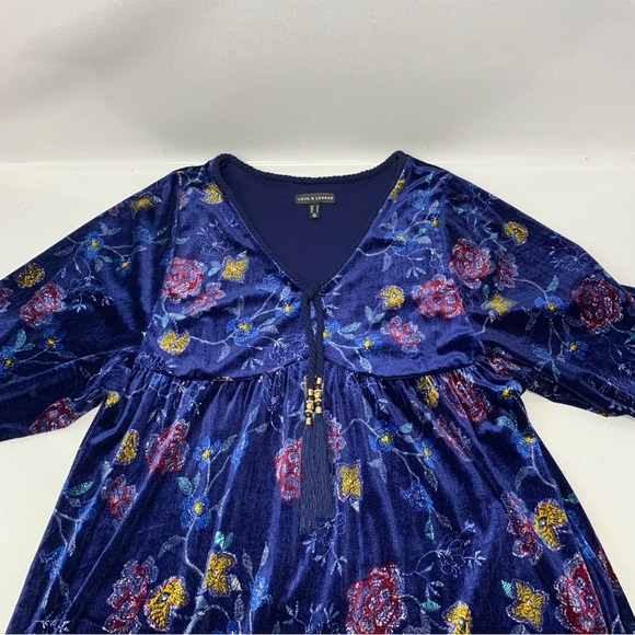 Love Legend Dress 20 Velvet Dark Blue Floral Empire Peasant Tassel Boho Flowy - Picture 6 of 10